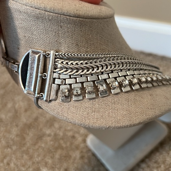 Stella & Dot Electra statement necklace silver black gray stones rhinestones - Picture 6 of 8